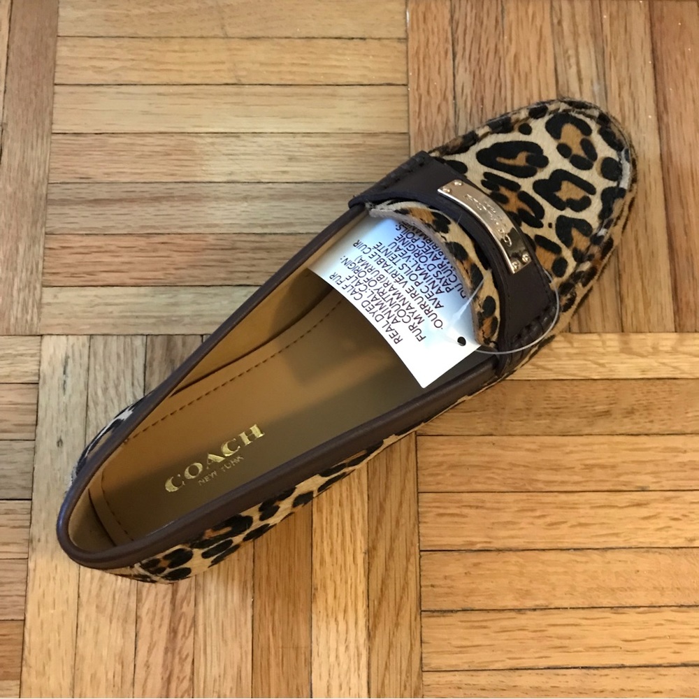 Coach Leopard Print Calf Hair Loafers in Brown and Black - Picture 4 of 16